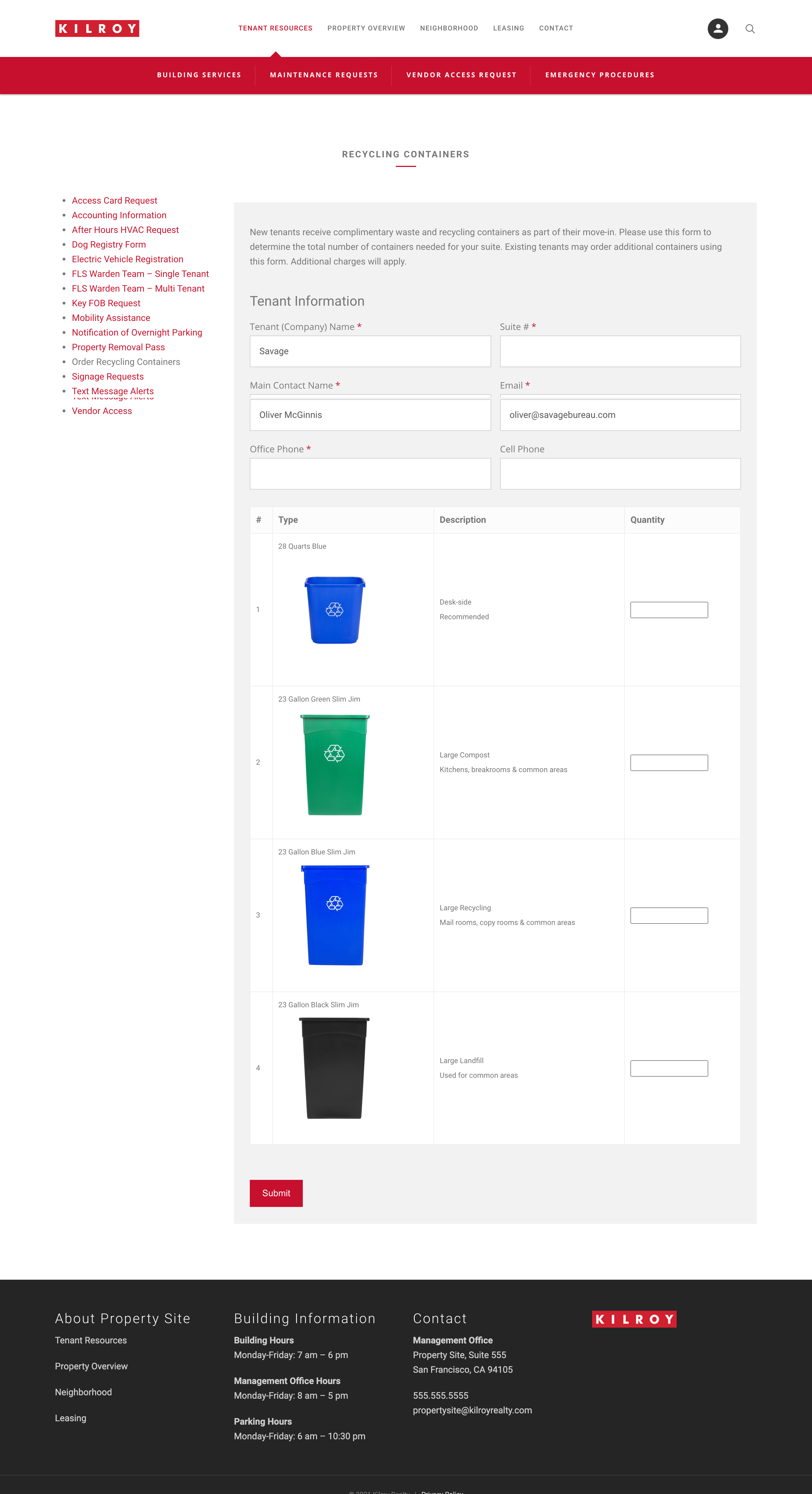 Recycling Container Order Form